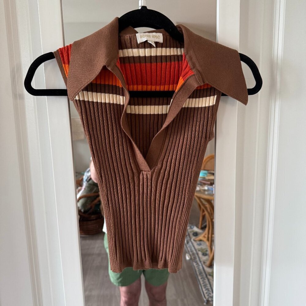 Ronny Kobo Striped Ribbed Polo Size XS Color Brown